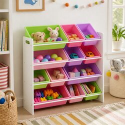 Compact and Colorful Toy Box Organizer with 12 Bins