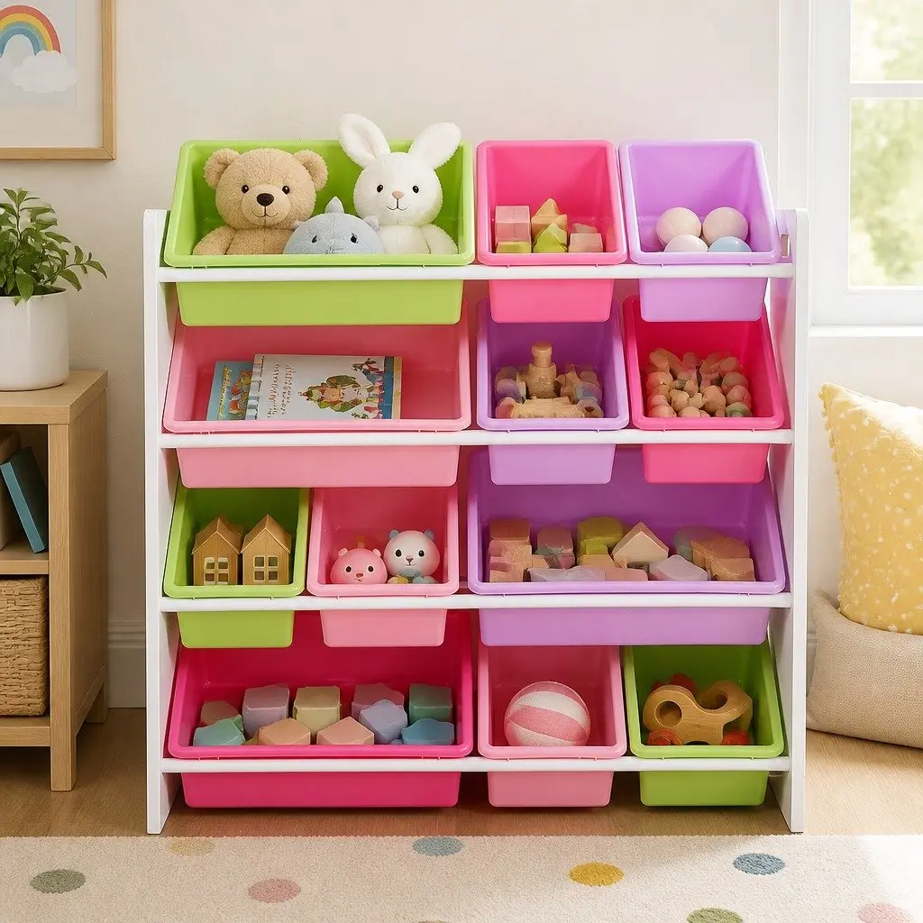 Kids Toy Box Organizer 12 Bins Bookshelf Storage Cube Shelves Children's Room