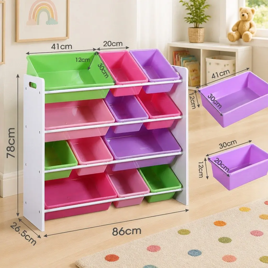 Kids Toy Box Organizer 12 Bins Bookshelf Storage Cube Shelves Children's Room