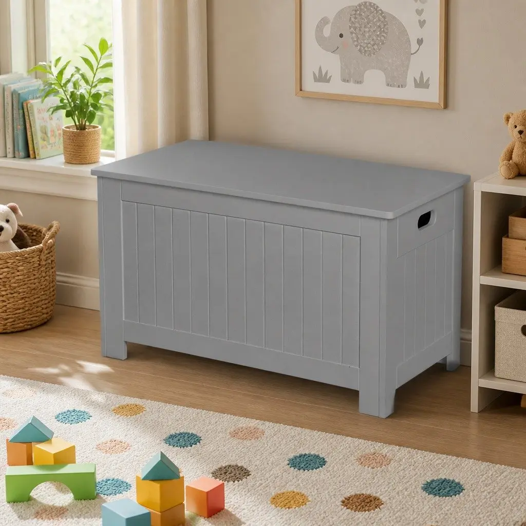 Kids Toy Box Storage Chest Grey Bench Seat Organiser