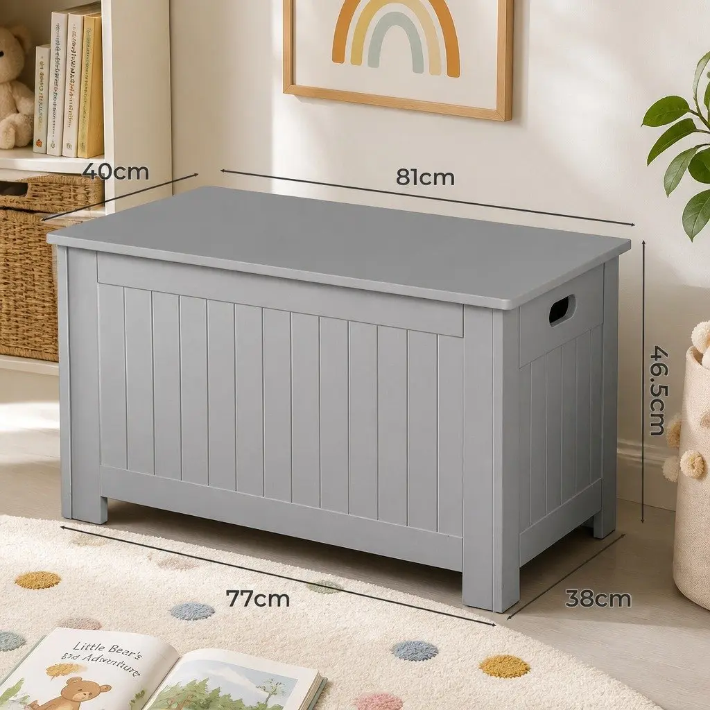 Kids Toy Box Storage Chest Grey Bench Seat Organiser