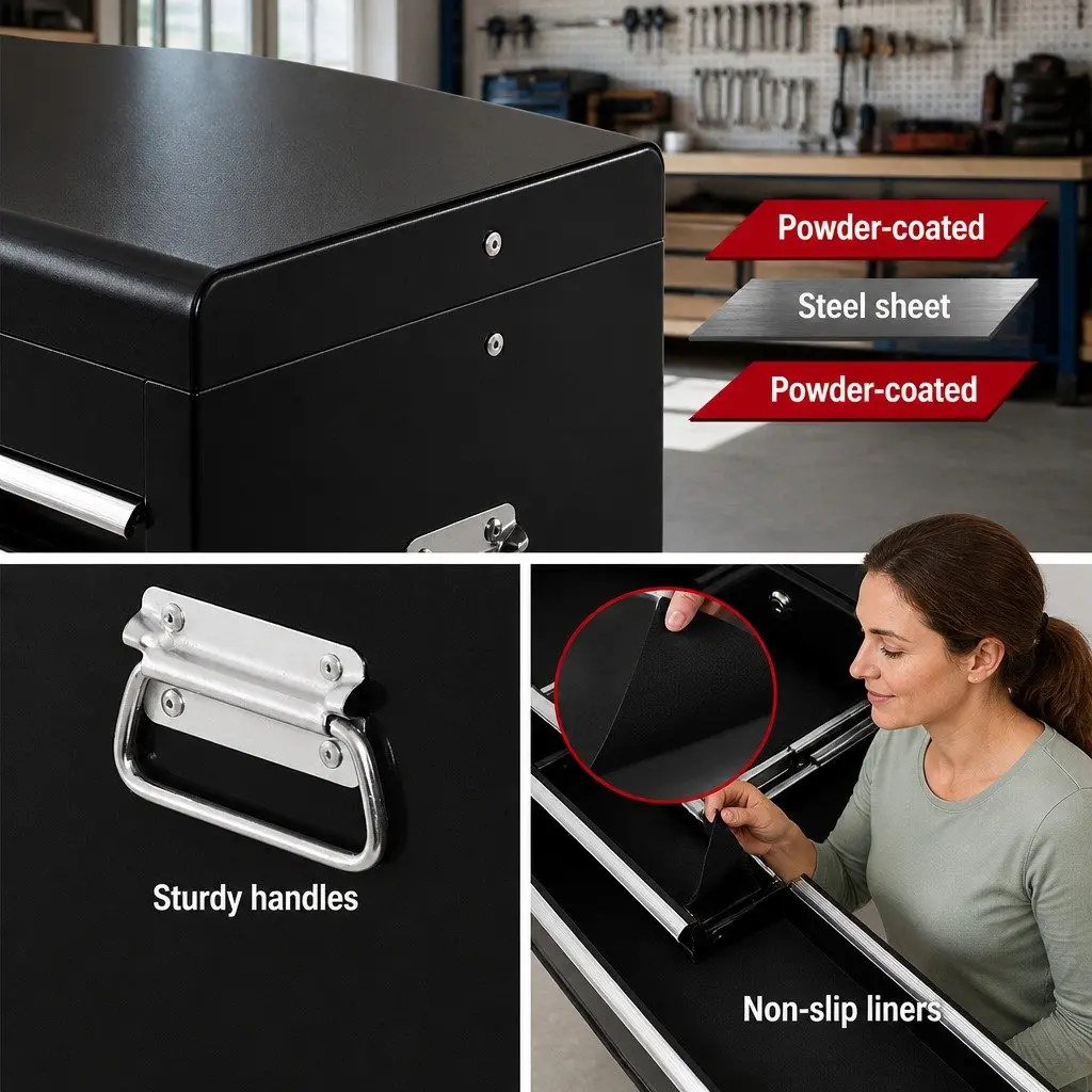Tool Cabinet Black Steel 10 Drawer Lockable Storage Organiser with Ball-bearing Slides