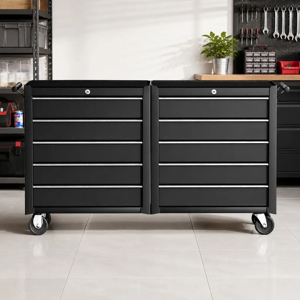 Tool Chest Trolley Black 10 Drawers Smooth Ball-Bearing Slides Mobile Storage Cabinet