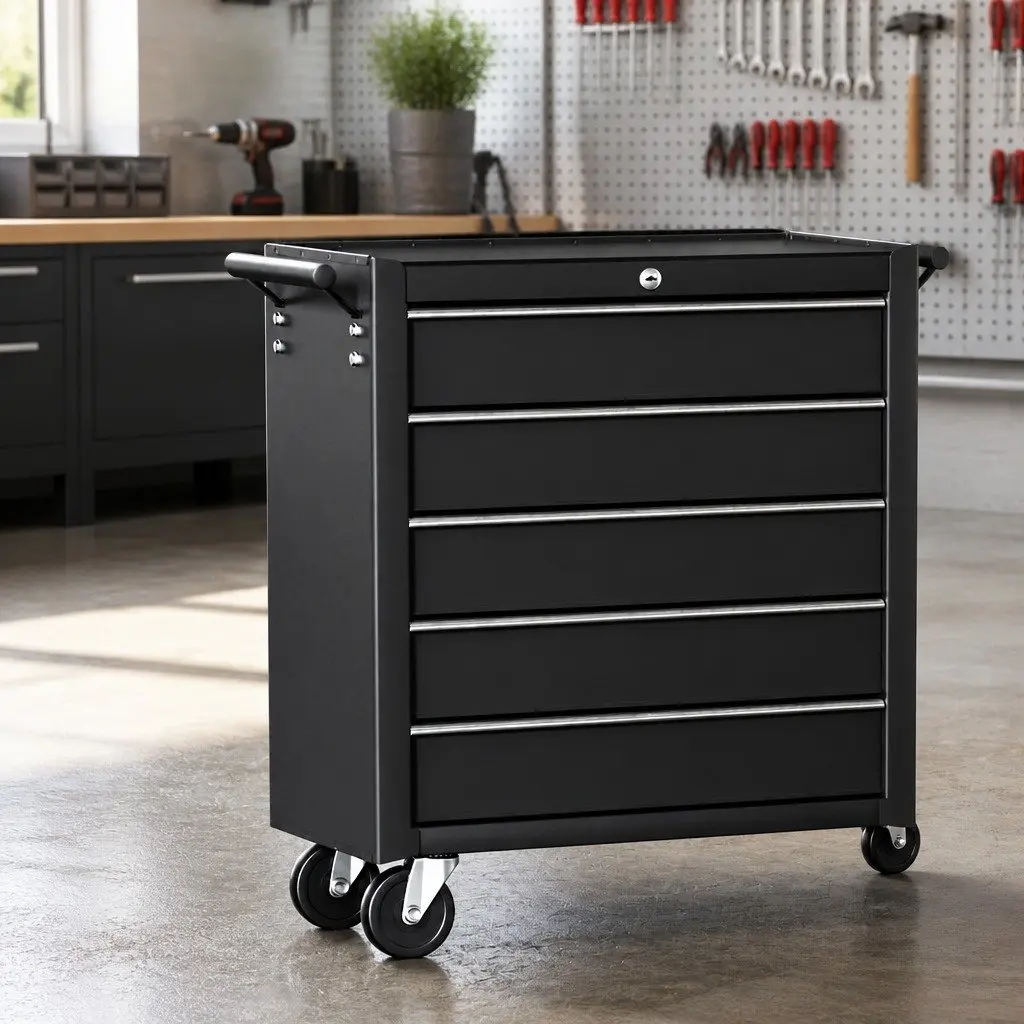 Tool Chest Trolley Black 10 Drawers Smooth Ball-Bearing Slides Mobile Storage Cabinet