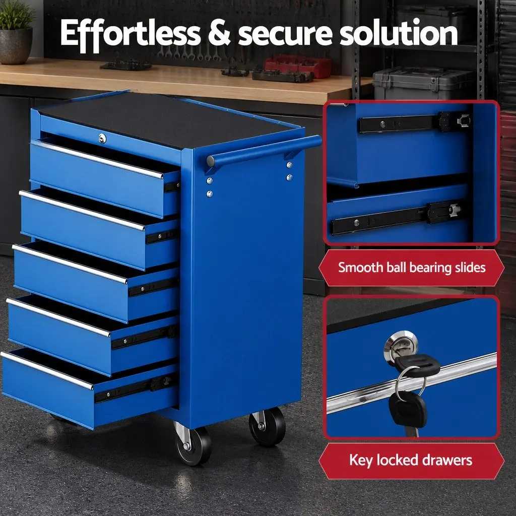 Tool Chest Trolley Blue 10 Drawers Heavy-Duty Storage Cabinet with Ball Bearing Slides and Cam Lock