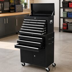 13 Drawer Tool Box Cabinet Chest Storage Organiser Trolley Garage Workshop Black