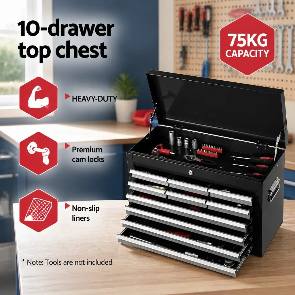 Tool Chest Trolley Black 15 Drawer 2-in-1 Storage Cabinet Workshop Organizer