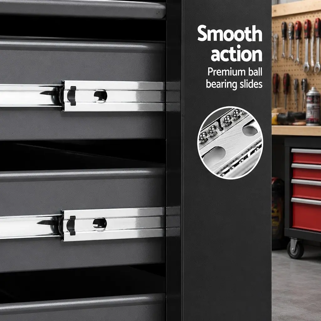 Tool Chest Trolley Black 15 Drawer 2-in-1 Storage Cabinet Workshop Organizer