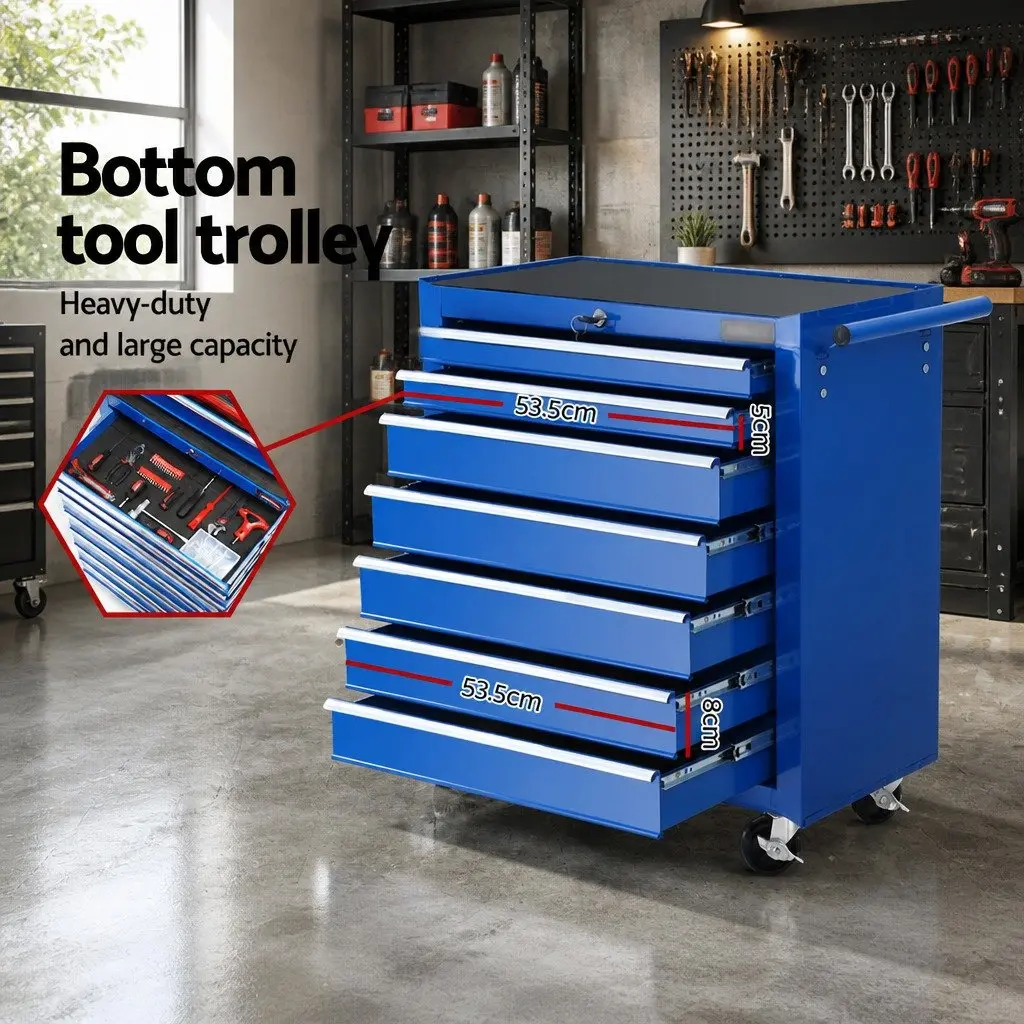 17 Drawer Tool Box Cabinet Trolley Chest Garage Storage Blue Steel with Castors