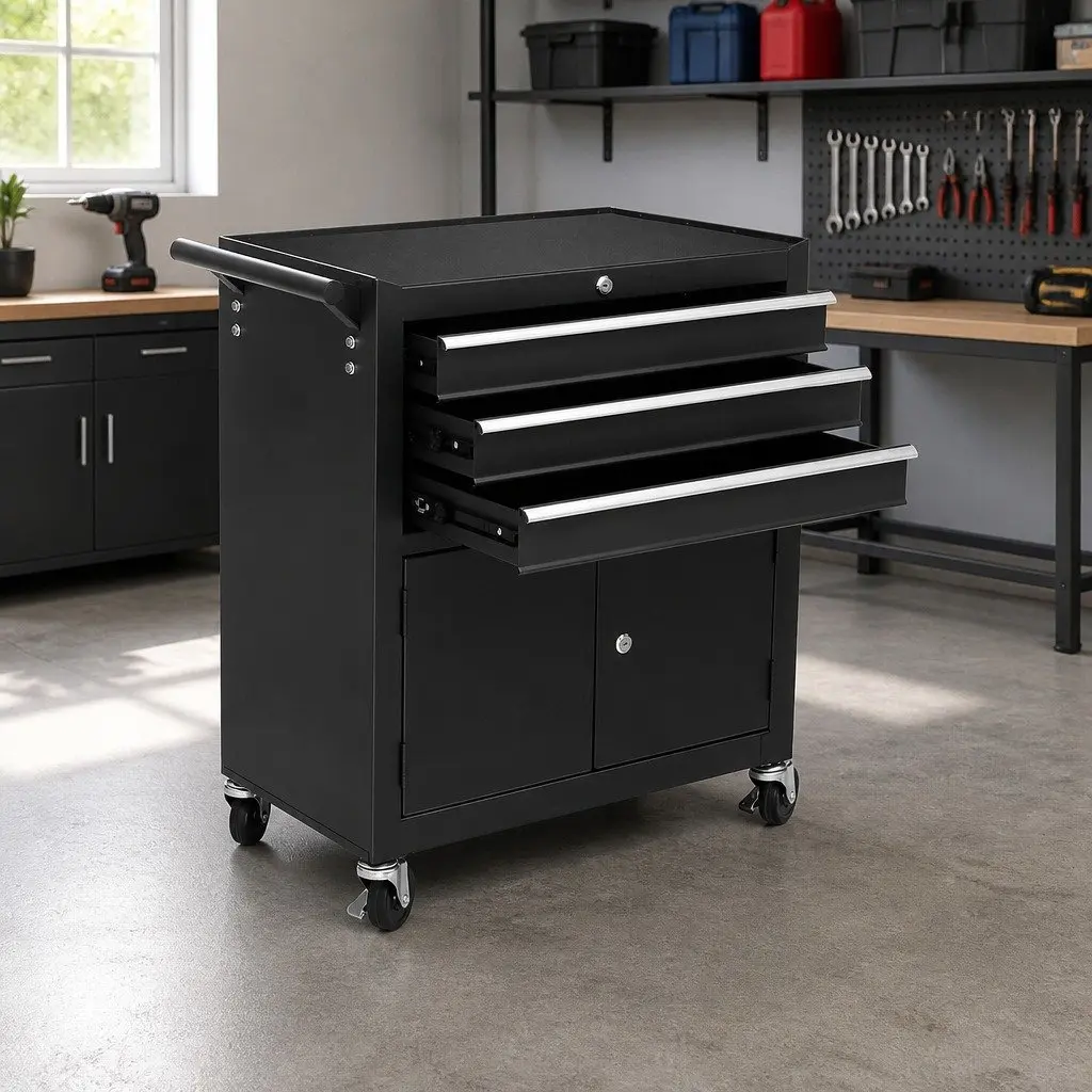 Tool Trolley with Lockable Wheels and Drawers