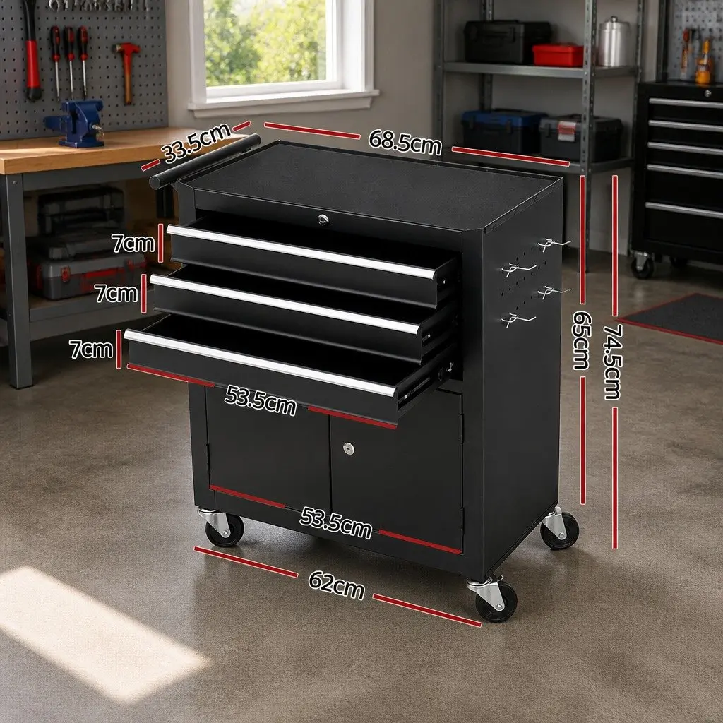 Tool Trolley with Lockable Wheels and Drawers