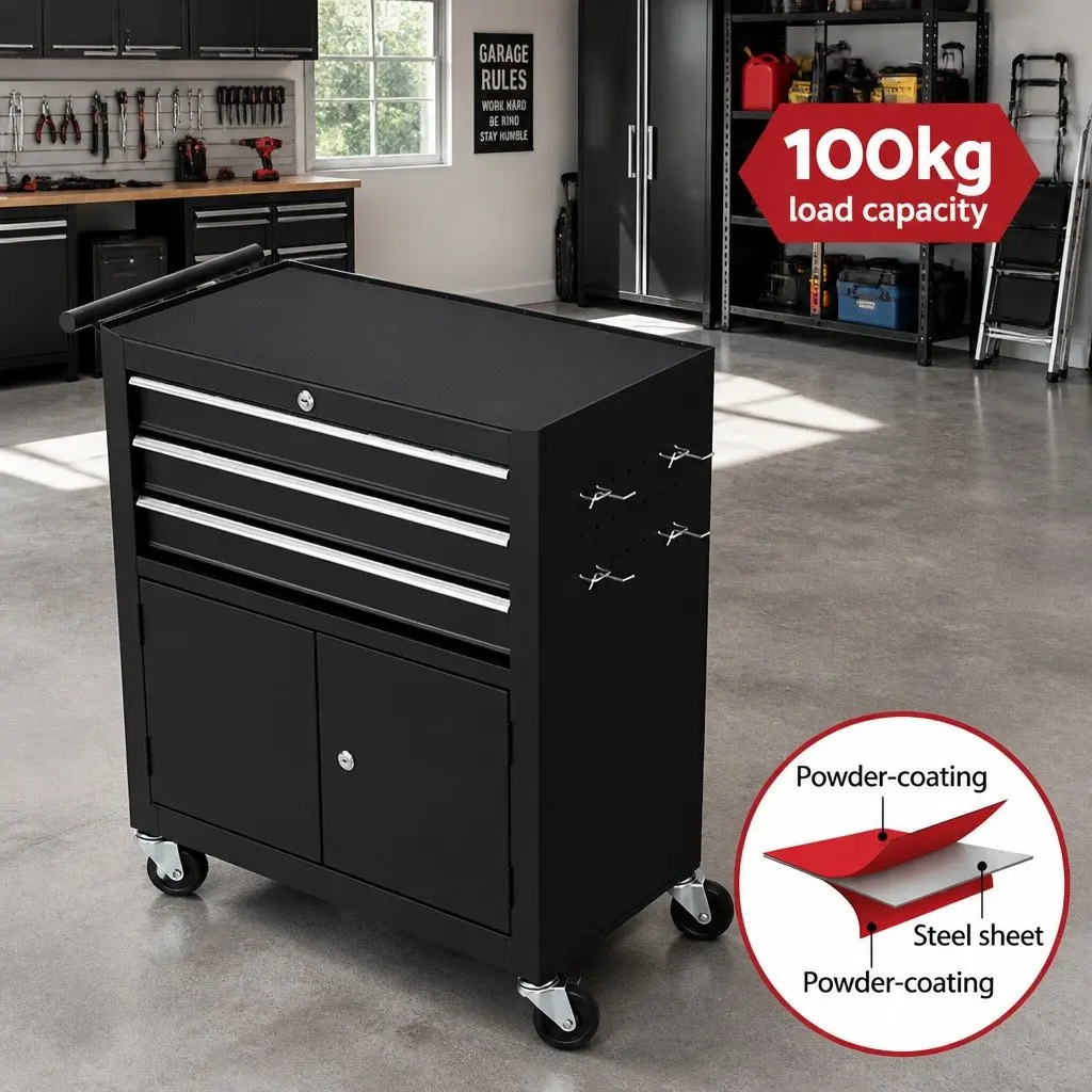 Tool Trolley with Lockable Wheels and Drawers