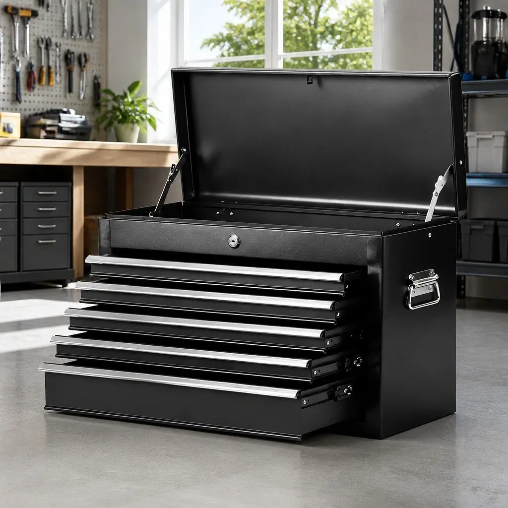 5 Drawer Tool Chest Black Steel Lockable Storage Organiser