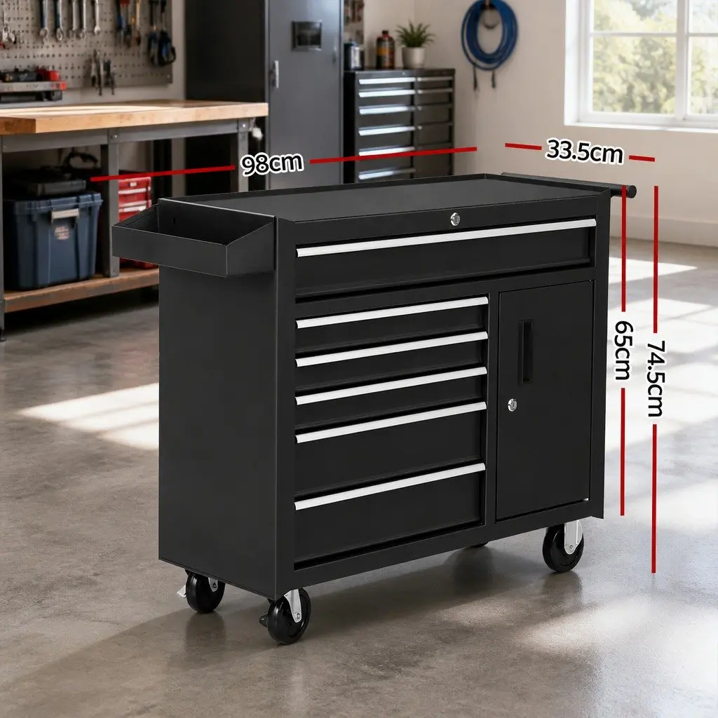 Tool Cabinet Black 6 Drawer Storage Trolley with Wheels