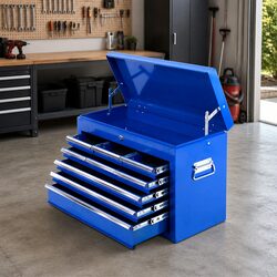 9 Drawer Tool Box Cabinet Chest Storage Organiser Garage Workshop Blue Steel
