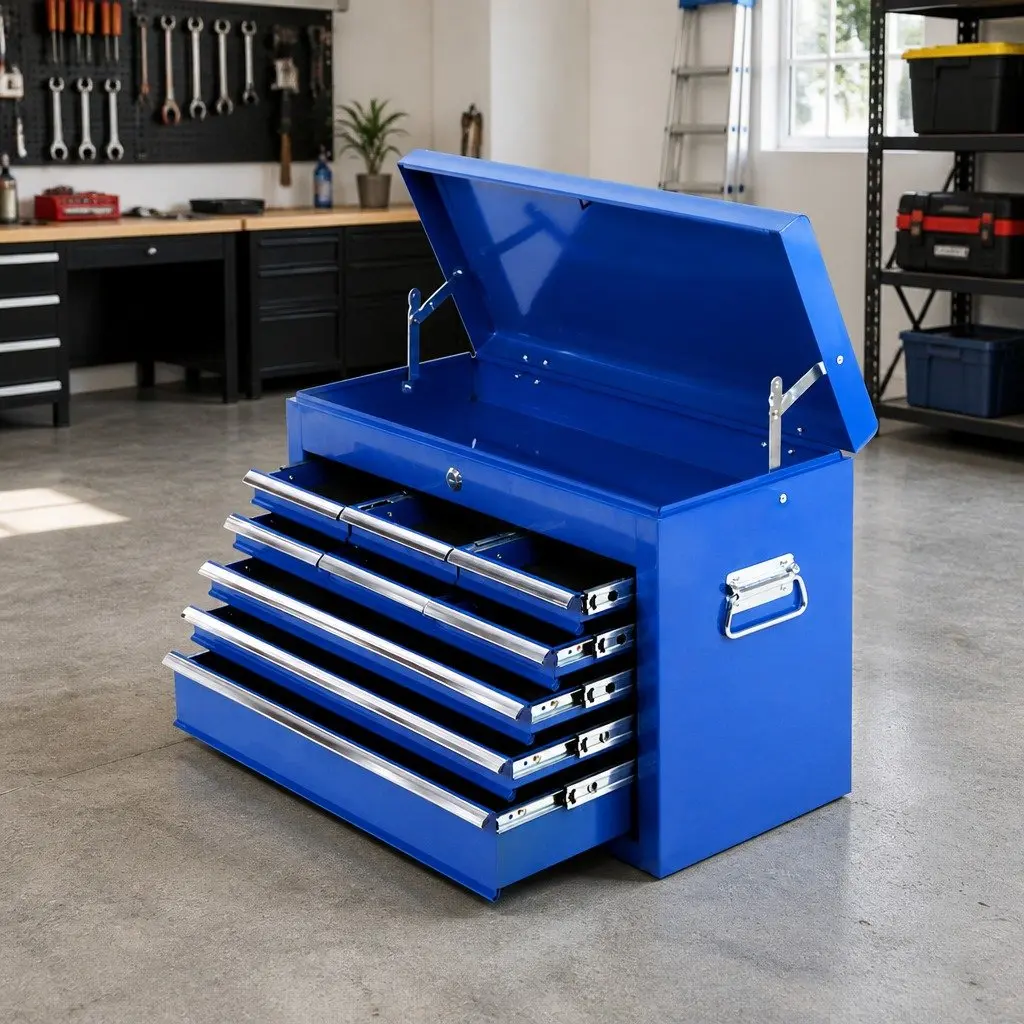 9 Drawer Tool Box Cabinet Chest Storage Organiser Garage Workshop Blue Steel