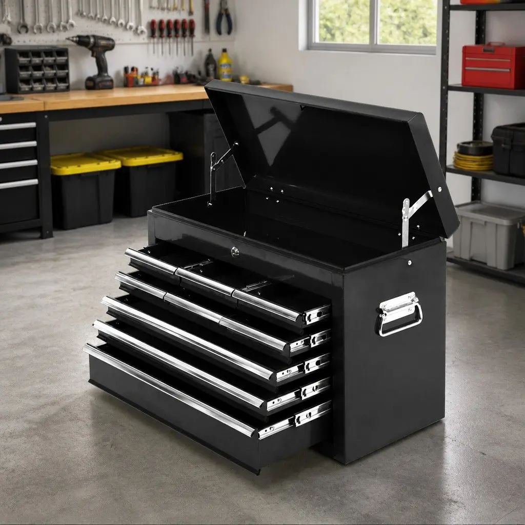 Tool Cabinet Black Steel 9 Drawer Lockable Storage Chest with Non-Slip Liners