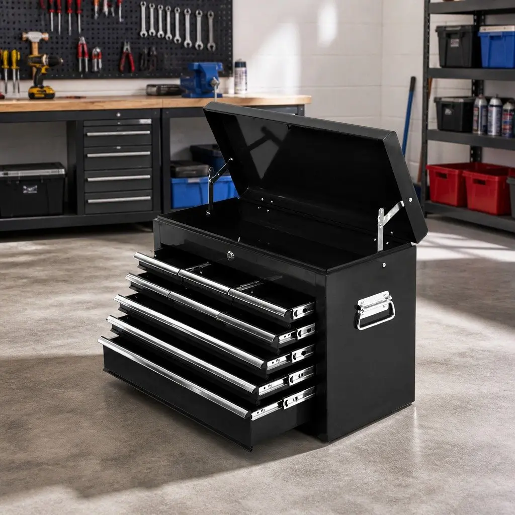 Tool Cabinet Black Steel 9 Drawer Lockable Storage Chest with Non-Slip Liners
