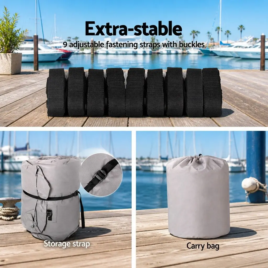 Boat Cover 14-16ft Grey 600D Polyester UV Mildew Resistant Trailerable with Elastic Hems and Adjustable Fastening Straps