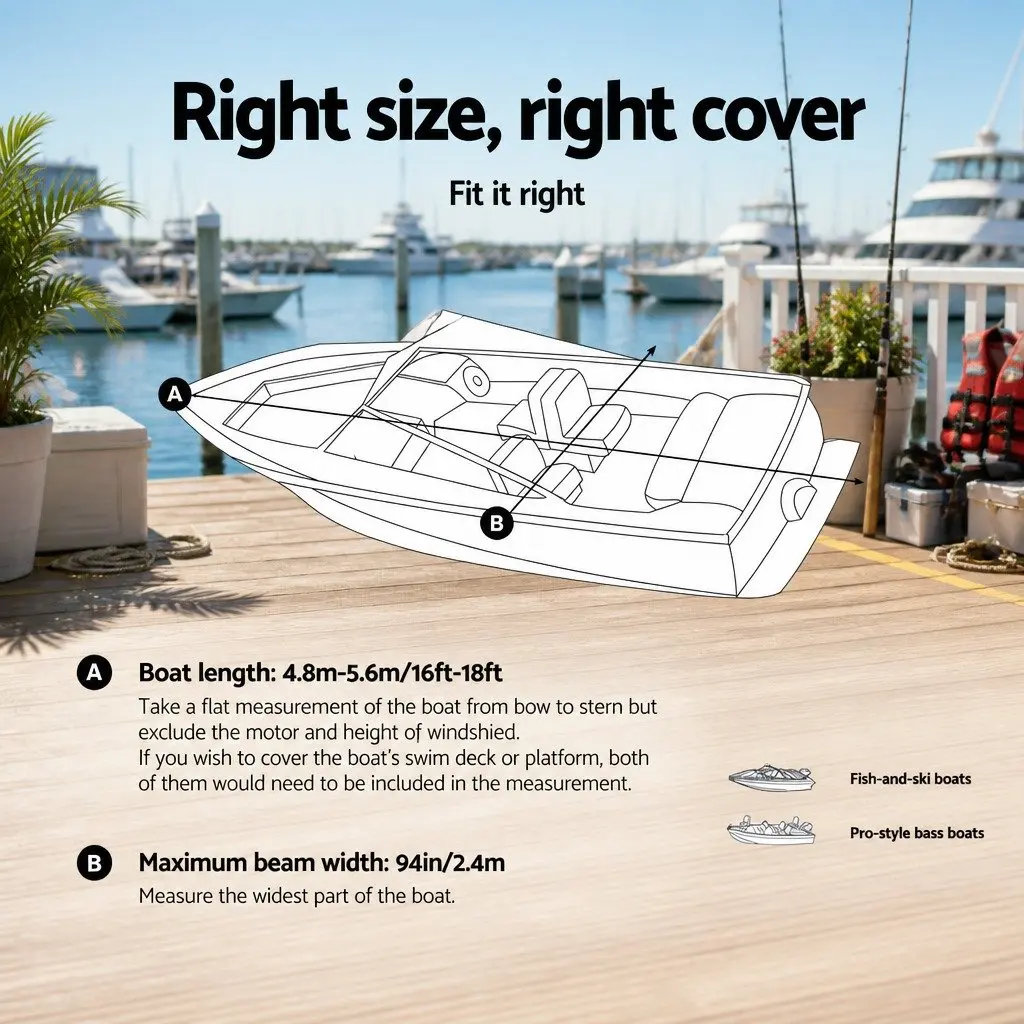 Boat Cover Grey 16-18.5ft Marine Grade 600D Polyester UV Mildew Resistant