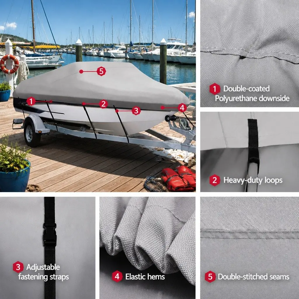 Boat Cover Grey 16-18.5ft Marine Grade 600D Polyester UV Mildew Resistant