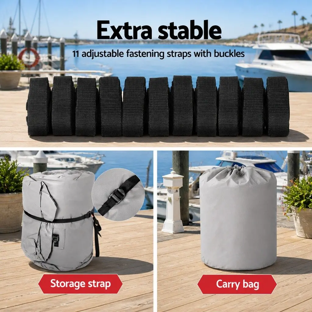 Boat Cover Grey 16-18.5ft Marine Grade 600D Polyester UV Mildew Resistant