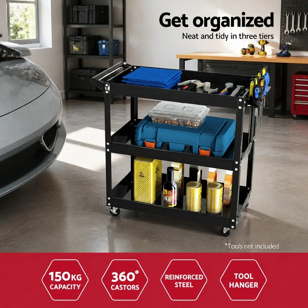 3-Tier Tool Trolley with Lockable Wheels