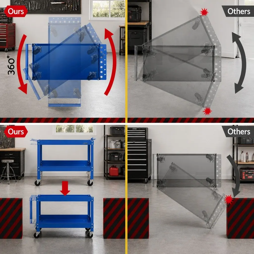 Tool Cart Trolley Blue 3-Tier Heavy-Duty Steel Mobile Storage Organizer with Lockable Castors and Screwdriver Storage Bay