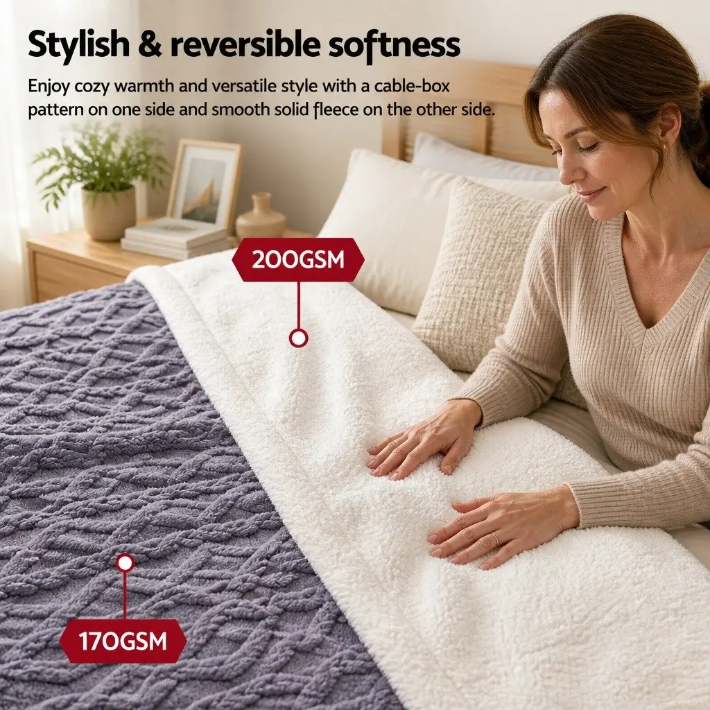 Double-Sided Fleece Throw Blanket Blue 203x230cm Lightweight Warm Soft