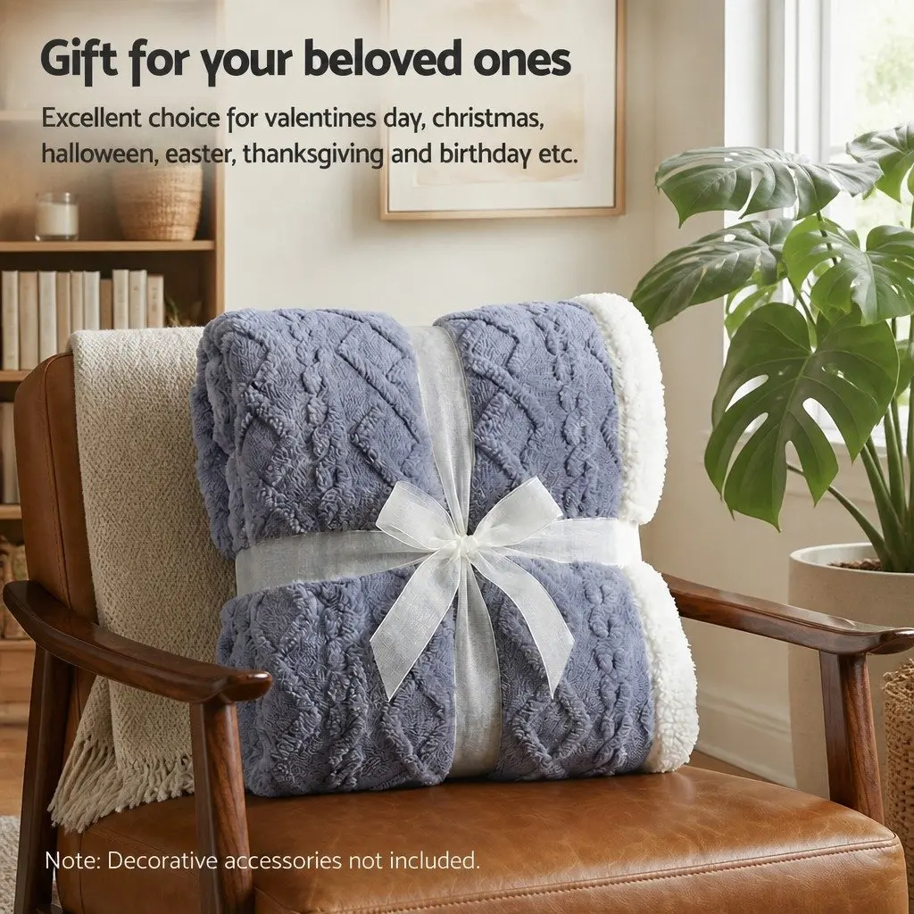 Double-Sided Fleece Throw Blanket Blue 203x230cm Lightweight Warm Soft