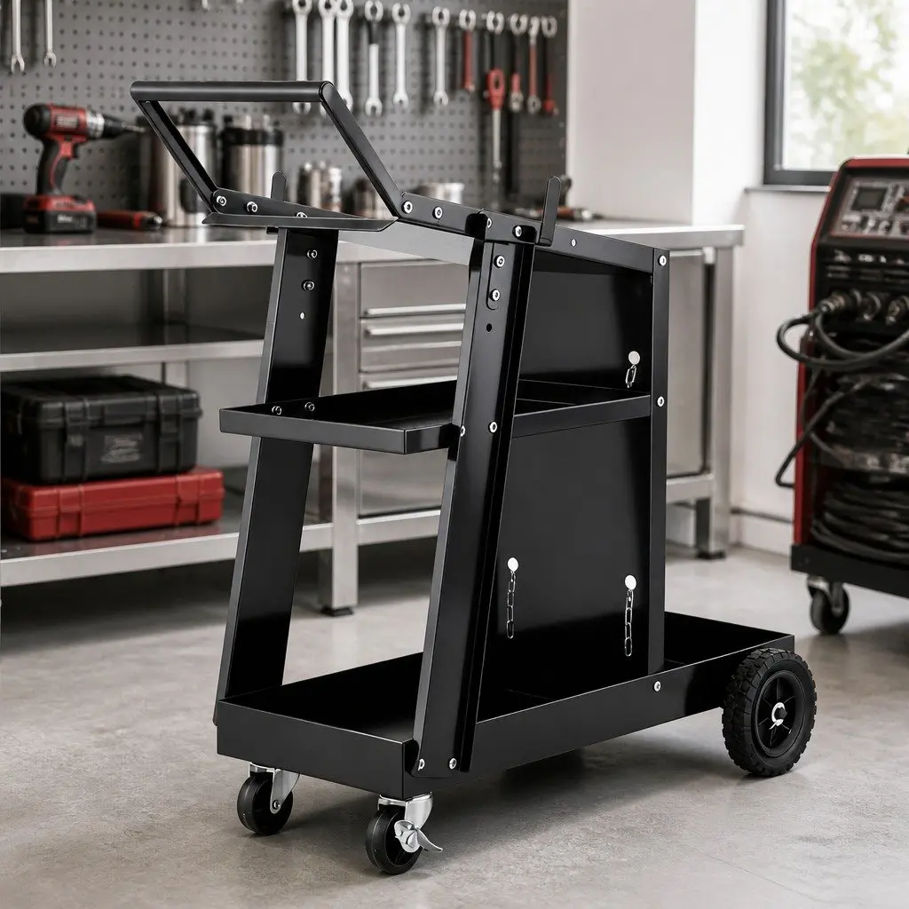 Welding Trolley Cart Heavy-Duty MIG TIG ARC Plasma Cutter Storage Black Mobile