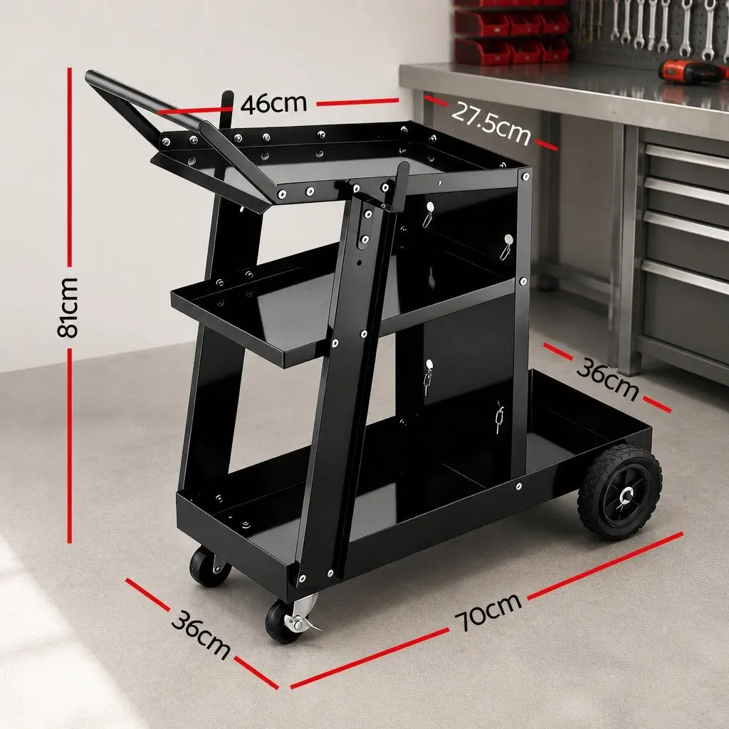 Welding Trolley Cart Heavy-Duty MIG TIG ARC Plasma Cutter Storage Black Mobile
