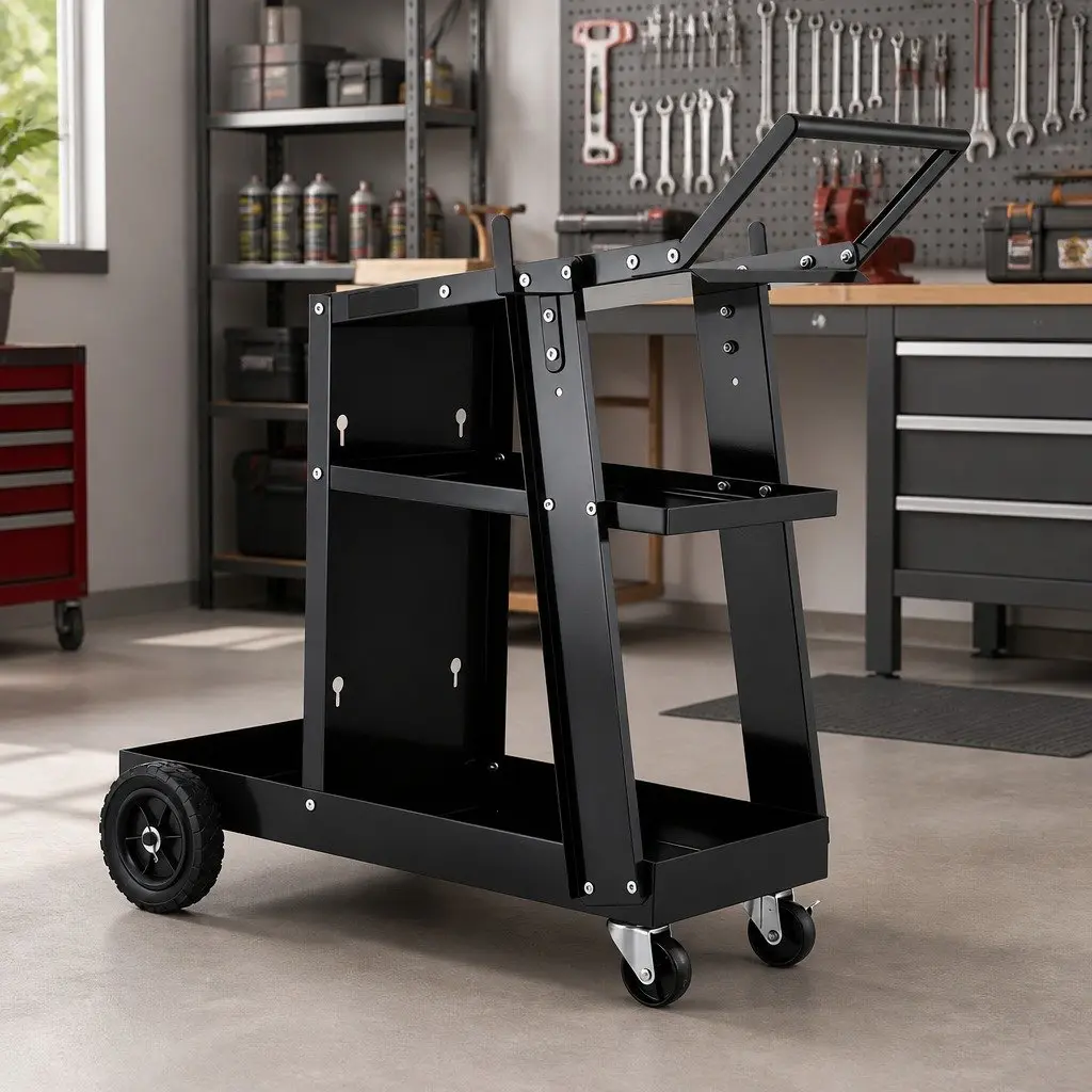 Welding Trolley Cart Heavy-Duty MIG TIG ARC Plasma Cutter Storage Black Mobile