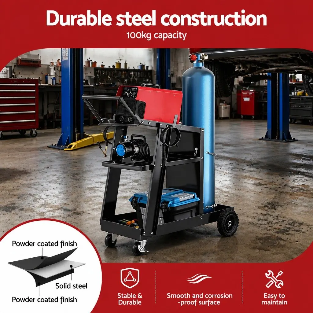 Welding Trolley Cart Heavy-Duty MIG TIG ARC Plasma Cutter Storage Black Mobile