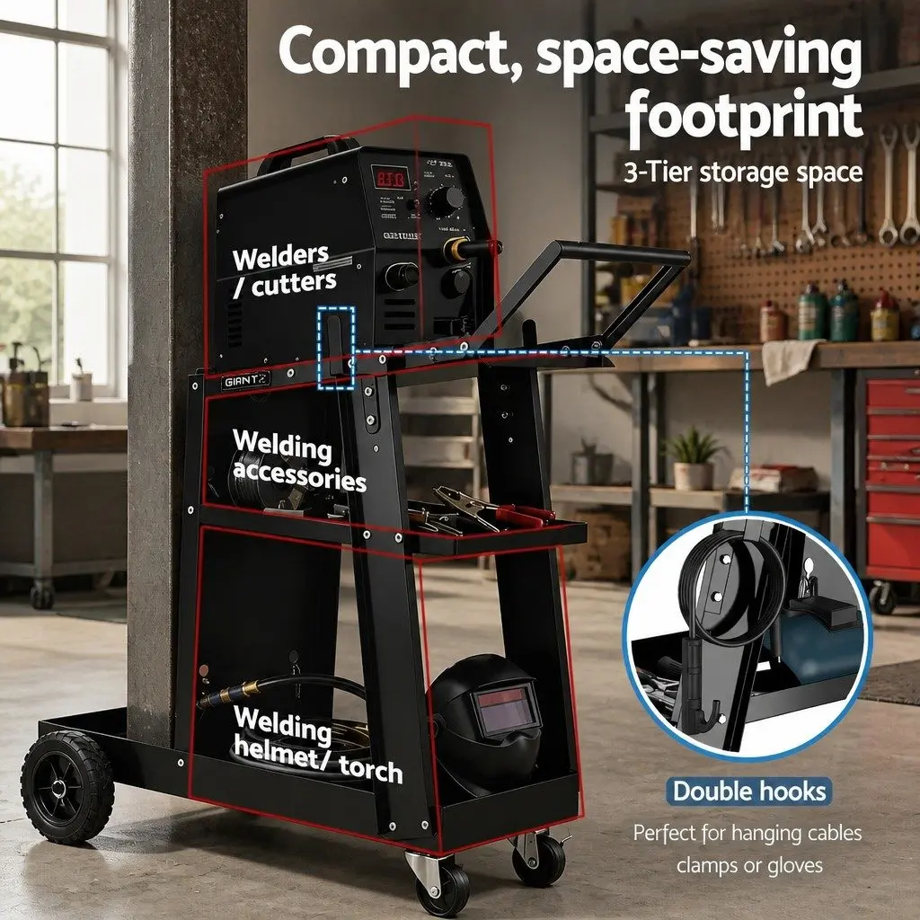 Welding Trolley Cart Heavy-Duty MIG TIG ARC Plasma Cutter Storage Black Mobile