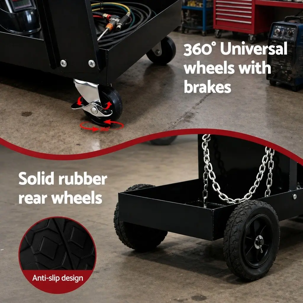 Welding Trolley Cart Heavy-Duty MIG TIG ARC Plasma Cutter Storage Black Mobile