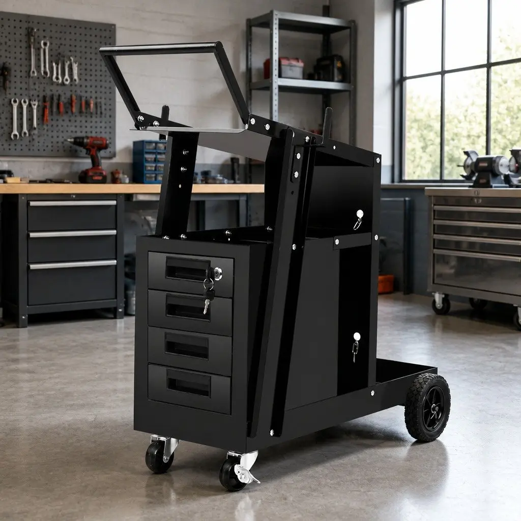 Welding Trolley Cart 4 Drawer MIG TIG ARC Welder Plasma Cutter Black Steel