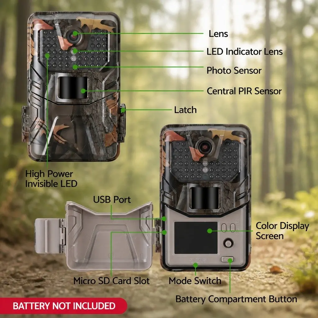 Trail Camera Green Camouflage 48MP 4K WiFi Wildlife Surveillance with 0.2 Second Trigger Speed