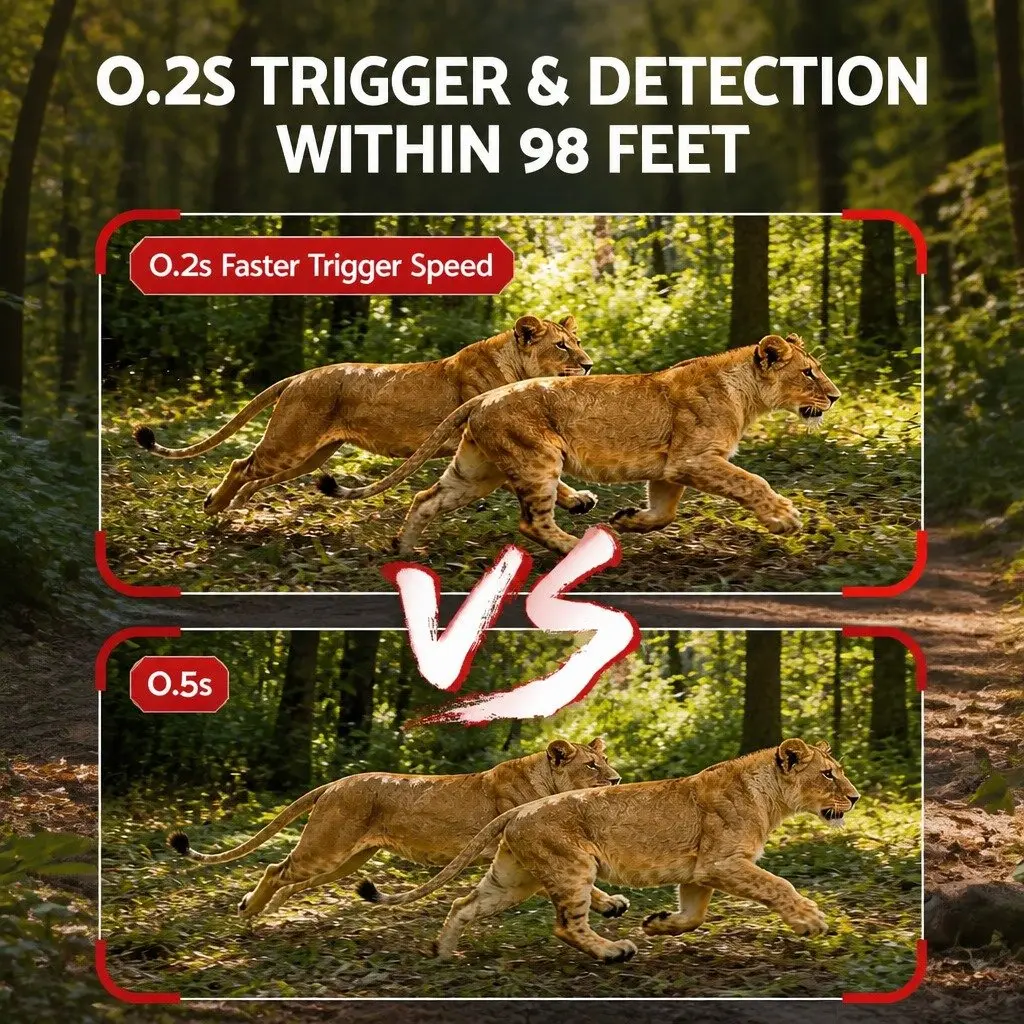 Trail Camera Green Camouflage 48MP 4K WiFi Wildlife Surveillance with 0.2 Second Trigger Speed