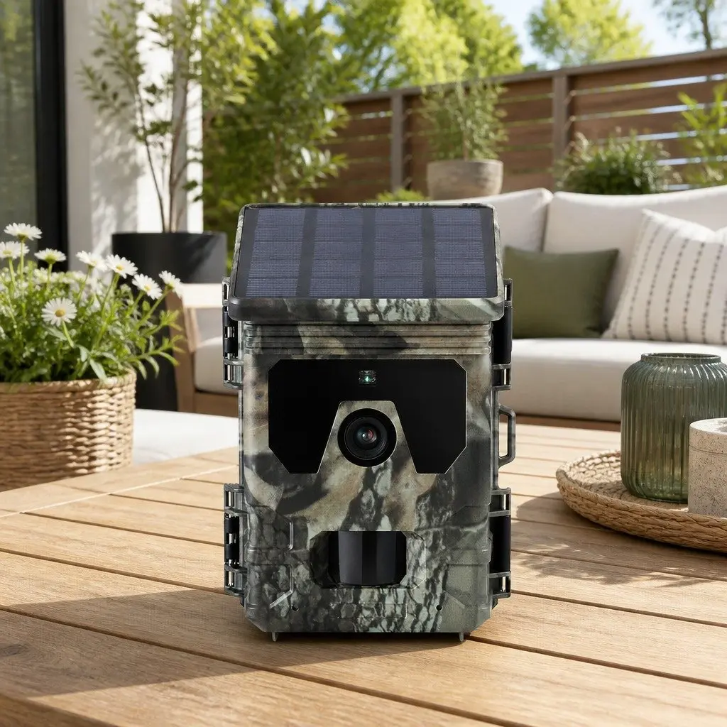 Solar Trail Camera Camouflage Green 50MP 4K High-Resolution Imaging PIR Motion Detection Infrared Night Vision