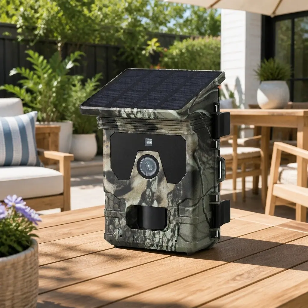 Solar Trail Camera Camouflage Green 50MP 4K High-Resolution Imaging PIR Motion Detection Infrared Night Vision