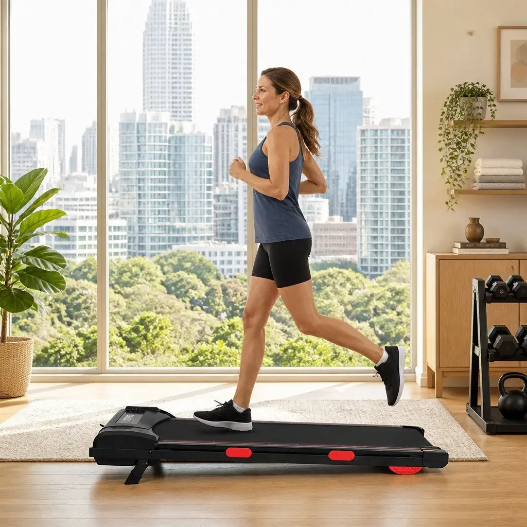 Walking Treadmill Black 111cm Home Gym Fitness Machine Manual Incline LED Display Bluetooth