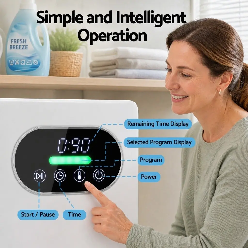Tumble Dryer White 6kg Touch Screen Control Stainless Steel Drum 4 Drying Modes