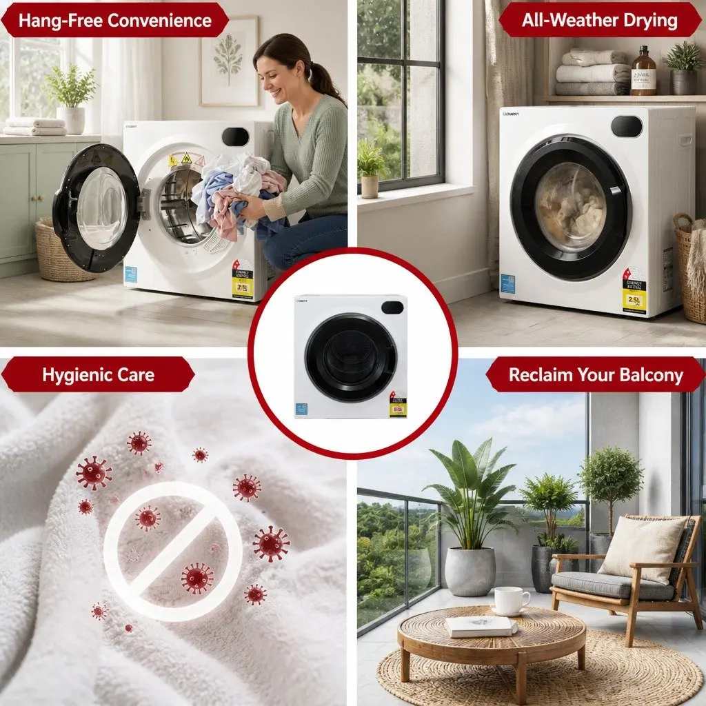 Tumble Dryer White 6kg Touch Screen Control Stainless Steel Drum 4 Drying Modes