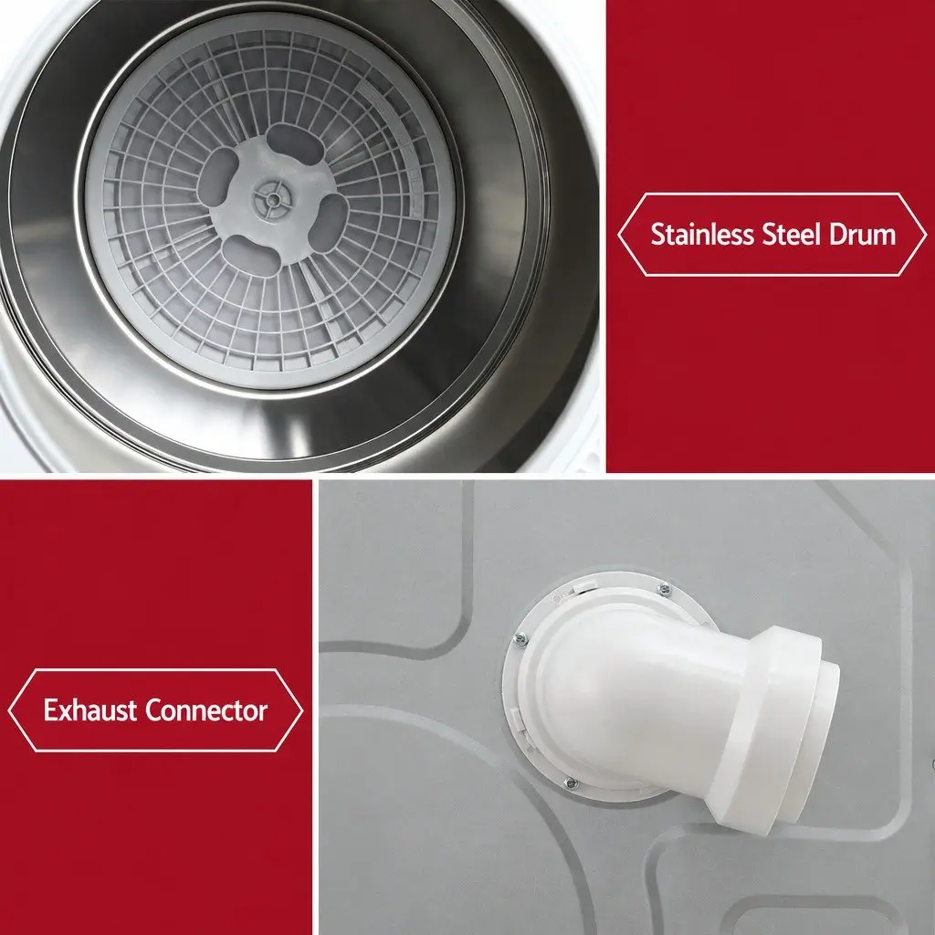 Tumble Dryer White 6kg Touch Screen Control Stainless Steel Drum 4 Drying Modes