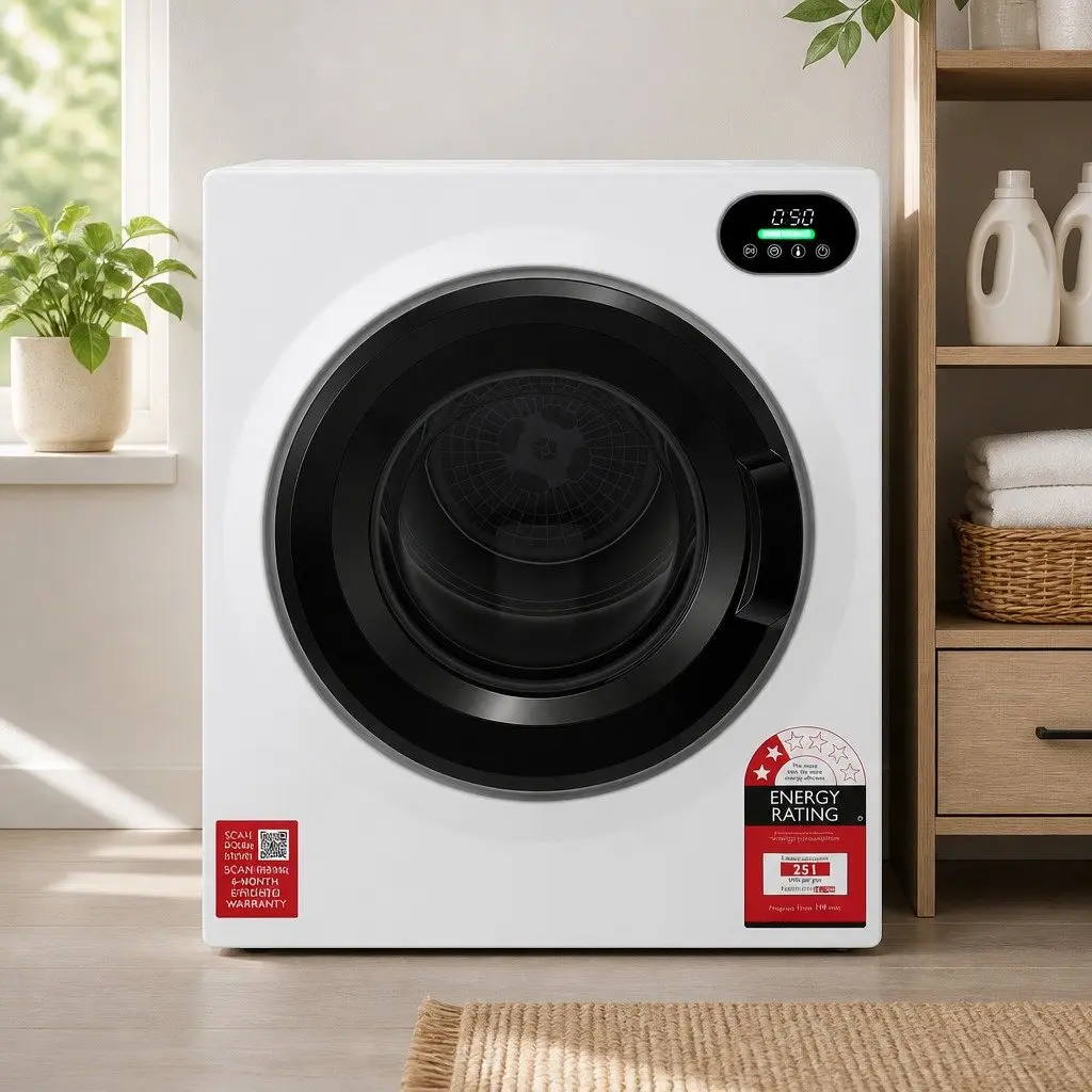 Tumble Dryer White 6kg Touch Screen Control Stainless Steel Drum 4 Drying Modes