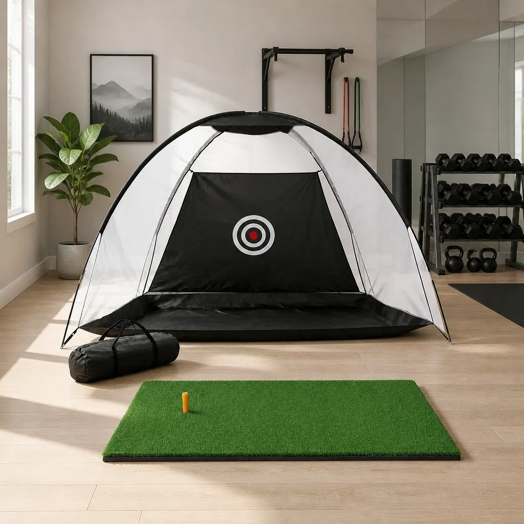 Golf Practice Net Set Black Green Portable Training Mat Indoor Outdoor
