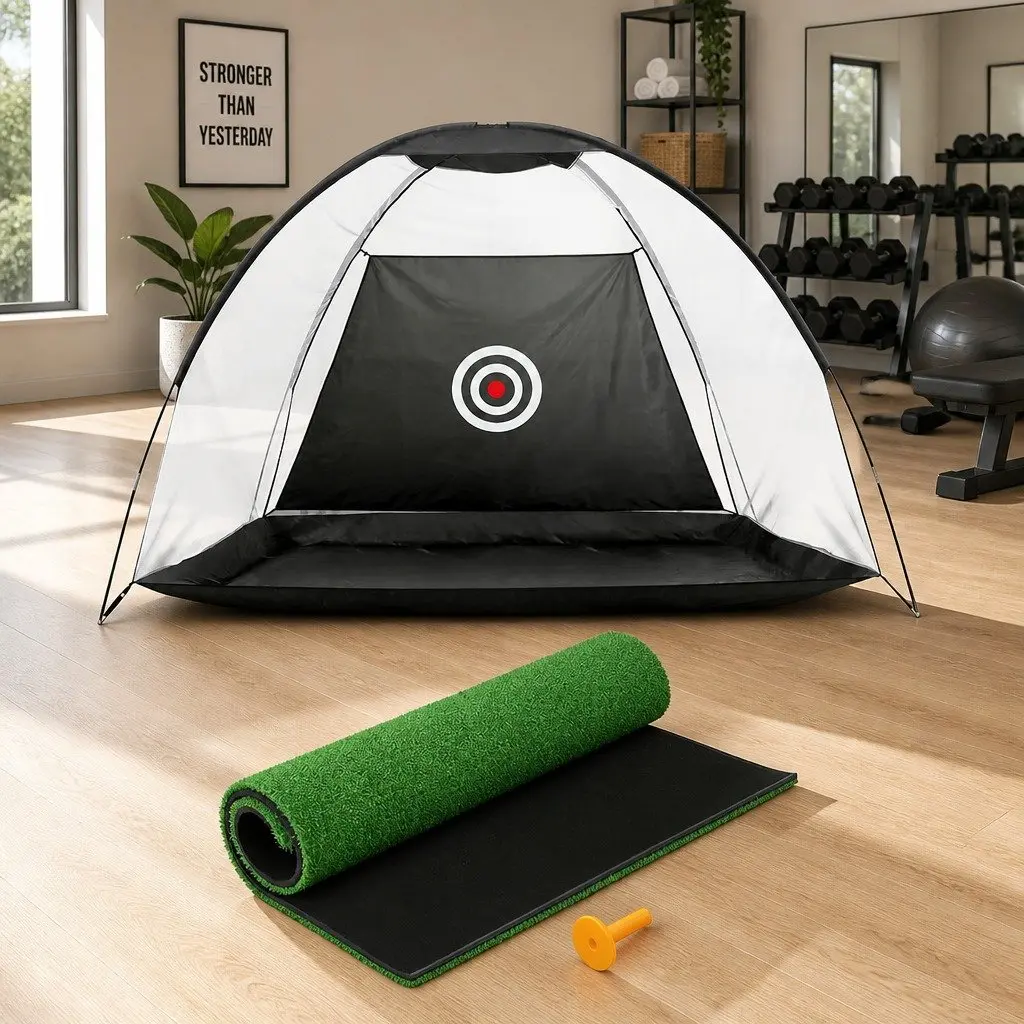 Golf Practice Net Set Black Green Portable Training Mat Indoor Outdoor