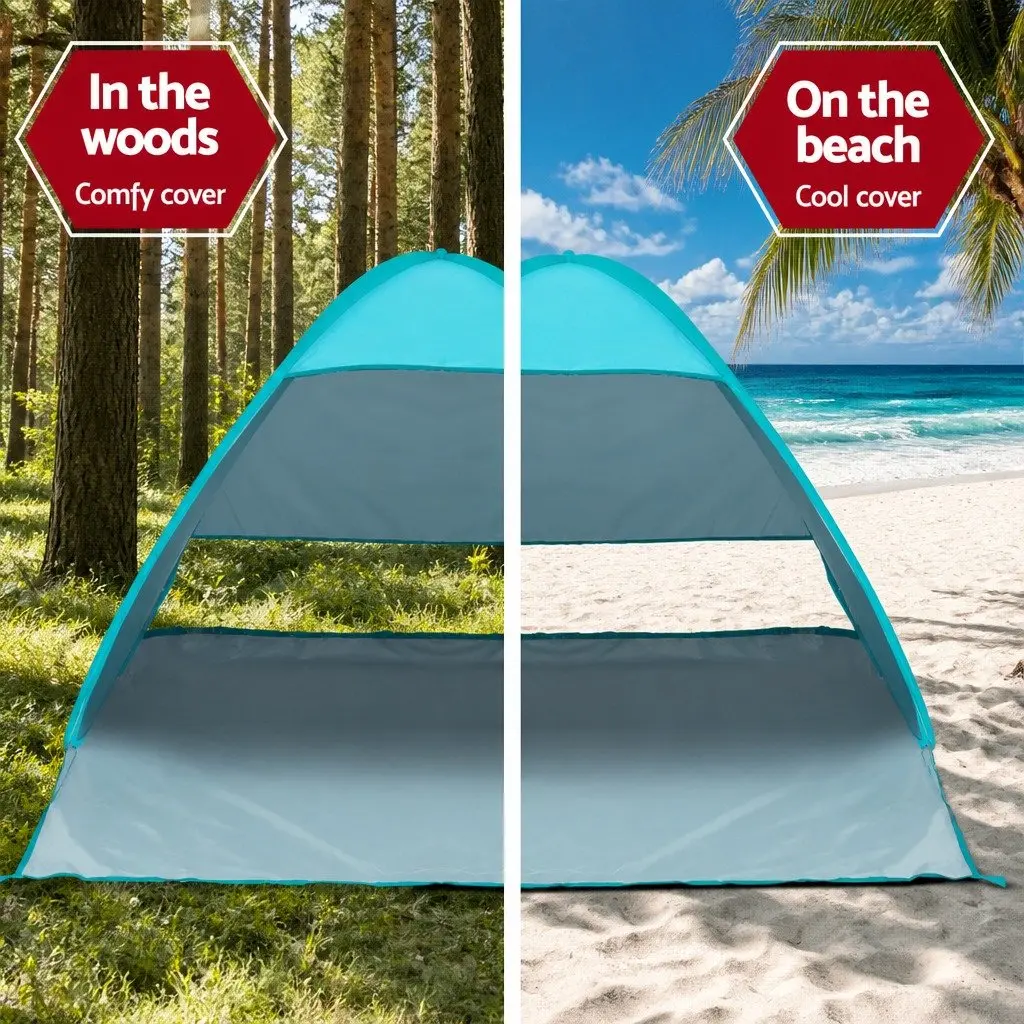 Pop Up Beach Tent 3 Person Camping Hiking Sun Shade Shelter Blue Outdoor