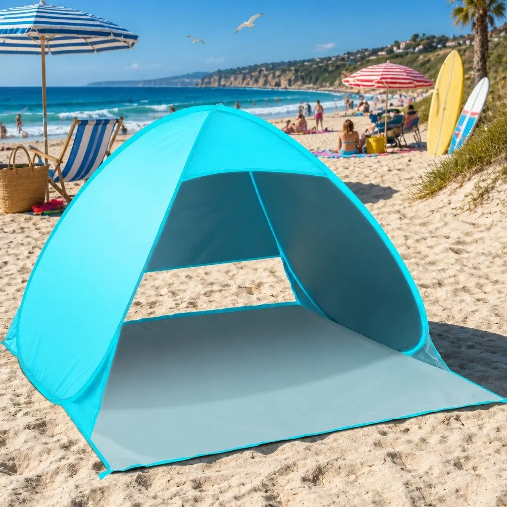 Pop Up Beach Tent 3 Person Camping Hiking Sun Shade Shelter Blue Outdoor